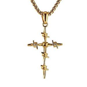 Barbed Wire Cross Pendant 316 Stainless Steel Chain